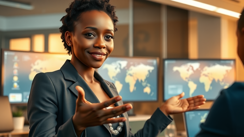 Confident African woman leading digital strategy for achieving digital sovereignty in Africa