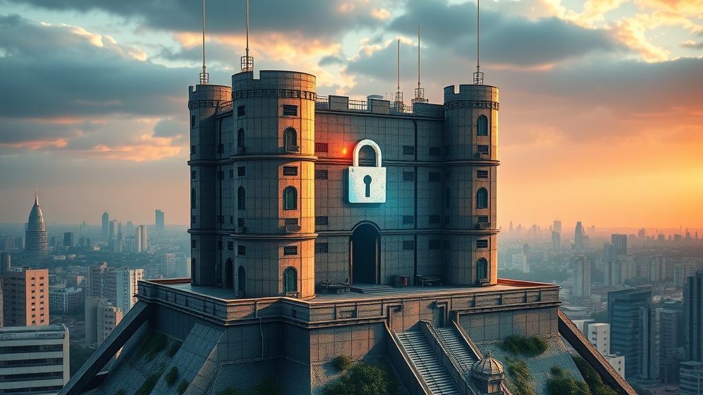 Strong and secure digital fortress representing digital sovereignty for media empire strategy Africa