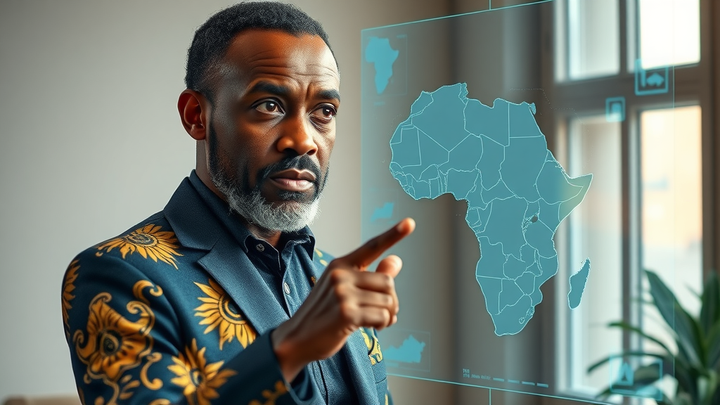 African thought leader illustrating digital sovereignty on digital map