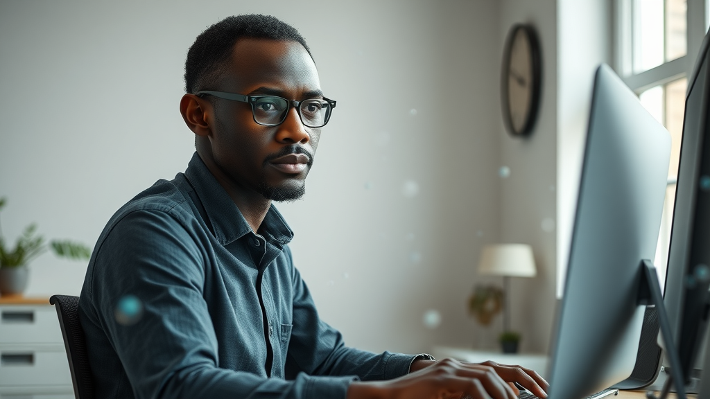 Uneasy African entrepreneur with social media icons illustrating vulnerability in media empire strategy Africa