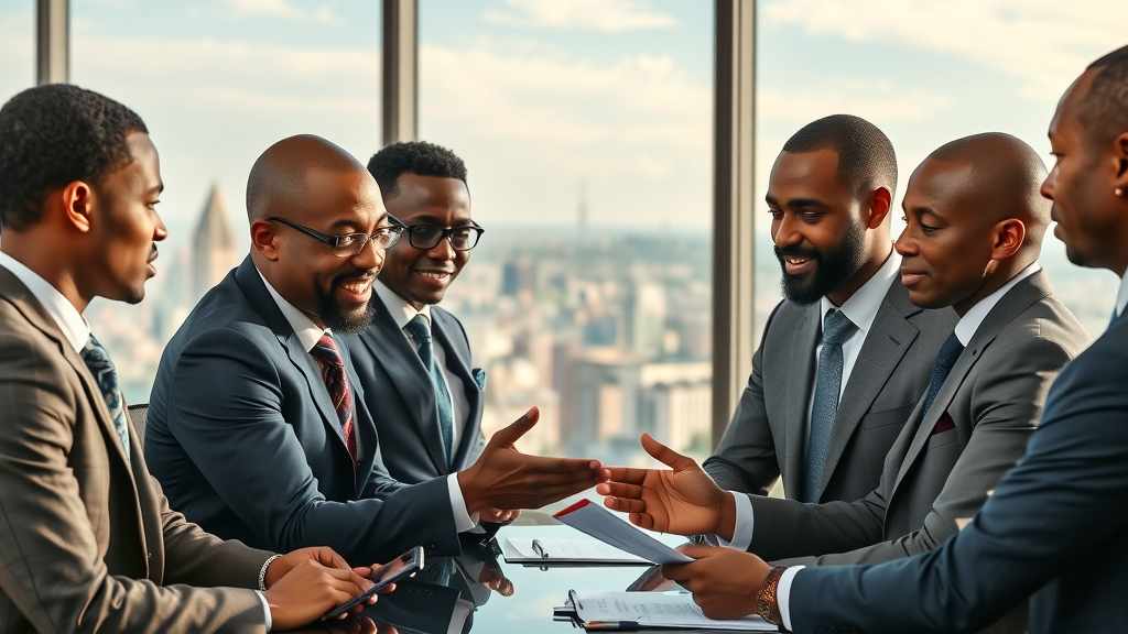 indigenous african business models dynamic African leaders collaborating on business strategy in elegant boardroom