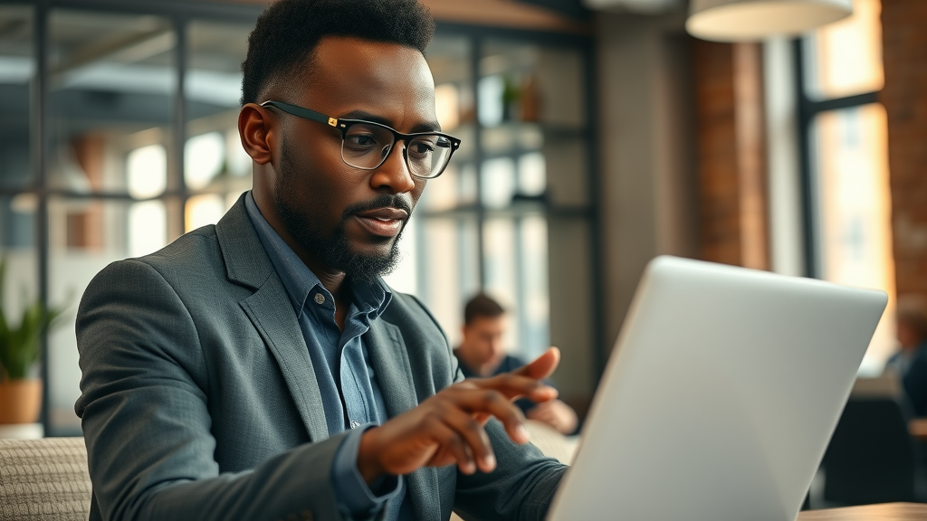 Focused African leader utilizing the MVR mandate expert advice for digital strategy