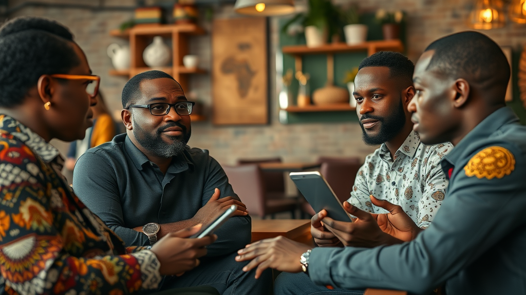 indigenous african business models thoughtful African entrepreneurs discussing business failures in cozy cafe