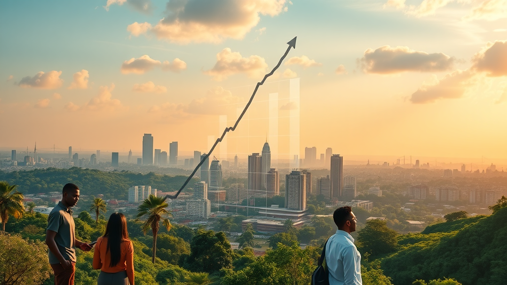 Digital growth chart overlaying African cityscape symbolizing economic growth through digital sovereignty in Africa
