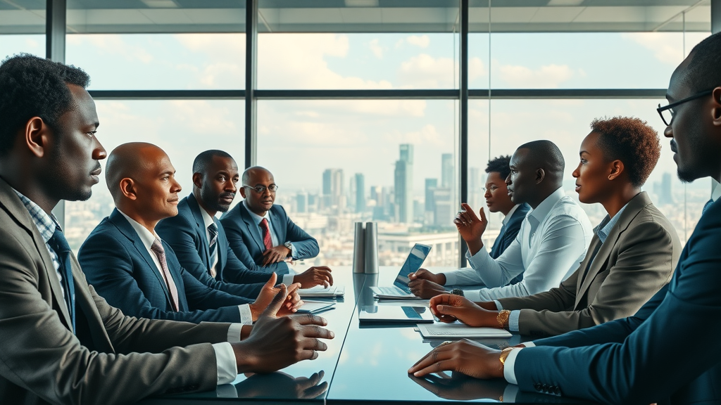 African executives discussing achieving digital sovereignty Africa in a dynamic boardroom setting