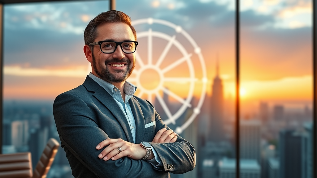 Confident business founder empowered by content engine flywheel explained system