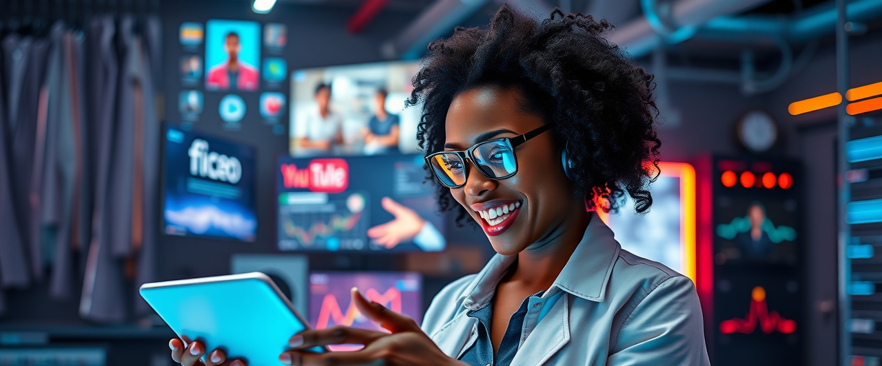Digital marketer enthusiastically repurposing video content for multiple social media platforms