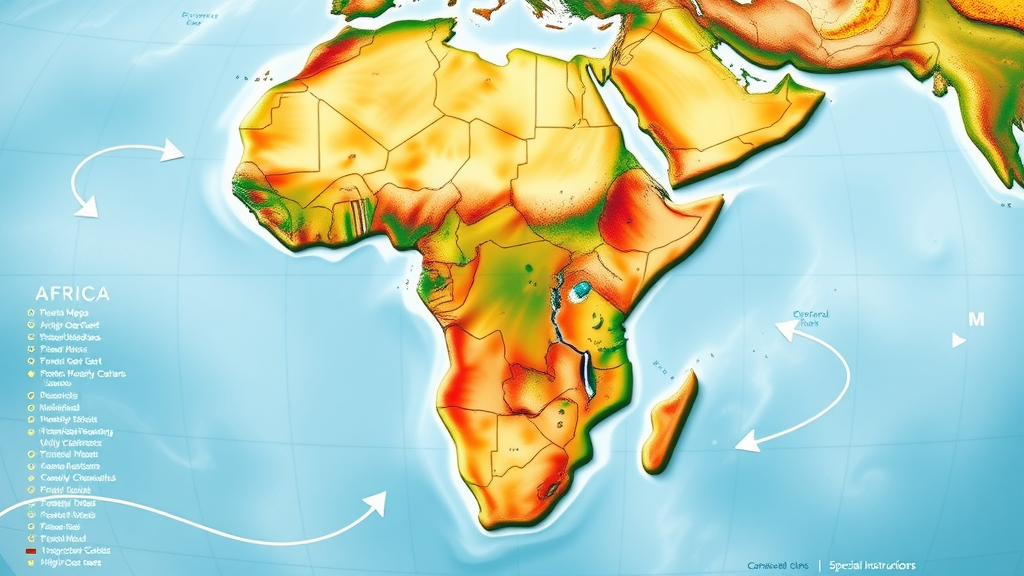 dynamic climate map of Africa highlighting deserts, rainforests, savannas, and mountains, climate zone borders, interactive legend