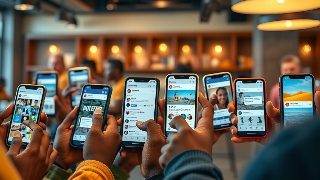 Mobile phones showing popular social media platforms in Africa; essential tools for digital marketing
