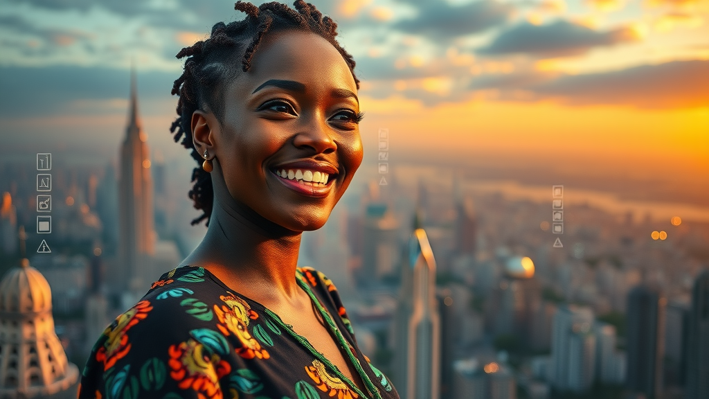 future of work ai economy in Africa as envisioned by a visionary African leader with digital interface