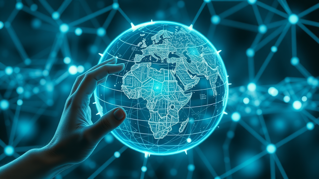 Futuristic digital globe connected by glowing data streams illustrating global internet governance challenges and African perspective