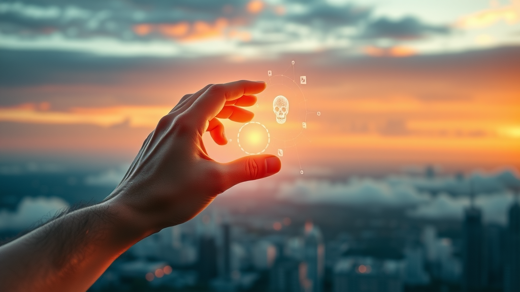 Inspiring image of an African hand reaching to touch a glowing AI hand symbolizing human-centered digital sovereignty