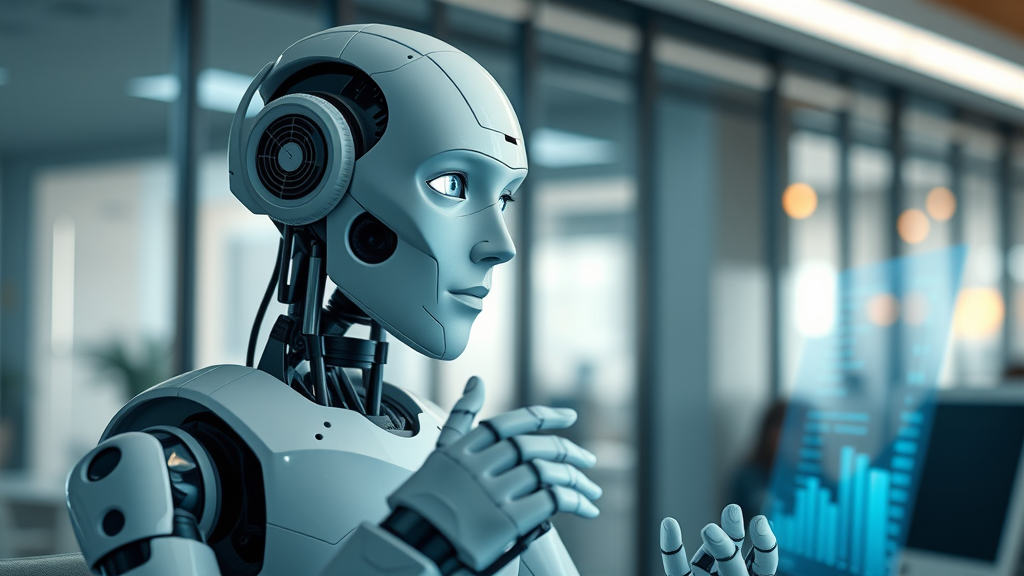 Soul machine interacting thoughtfully with digital workforce interface illustrating soulful technology automation