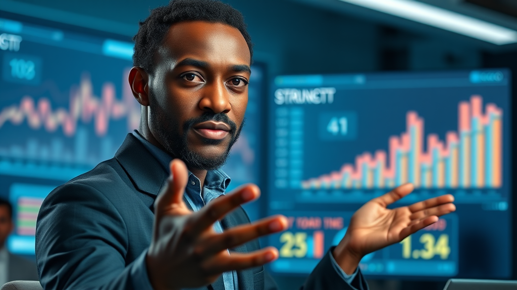Compelling African data scientist presenting striking AI statistics at a tech conference in Africa